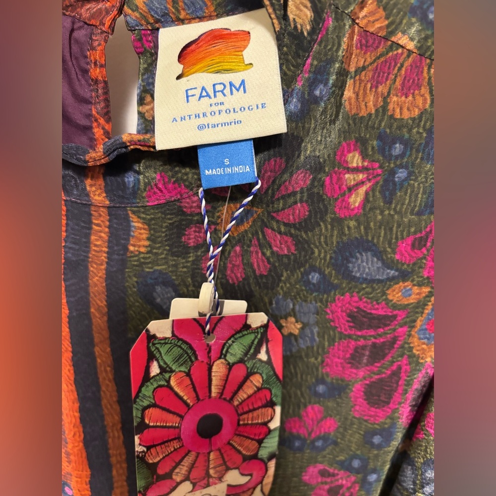 NWT STUNNING Farm Rio x Anthropologie Dress side zipper pockets crochet trim - Picture 16 of 16
